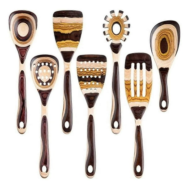 7Pcs Pakkawood Utensils Set-Durable, Eco-Friendly, Wooden Spoon for Cooking, Wooden Utensil for Cooking