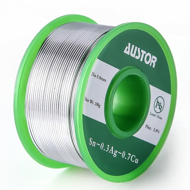 Hilo de soldadura AUSTOR 0,8 mm sin plomo con núcleo de colofonia, 100 g