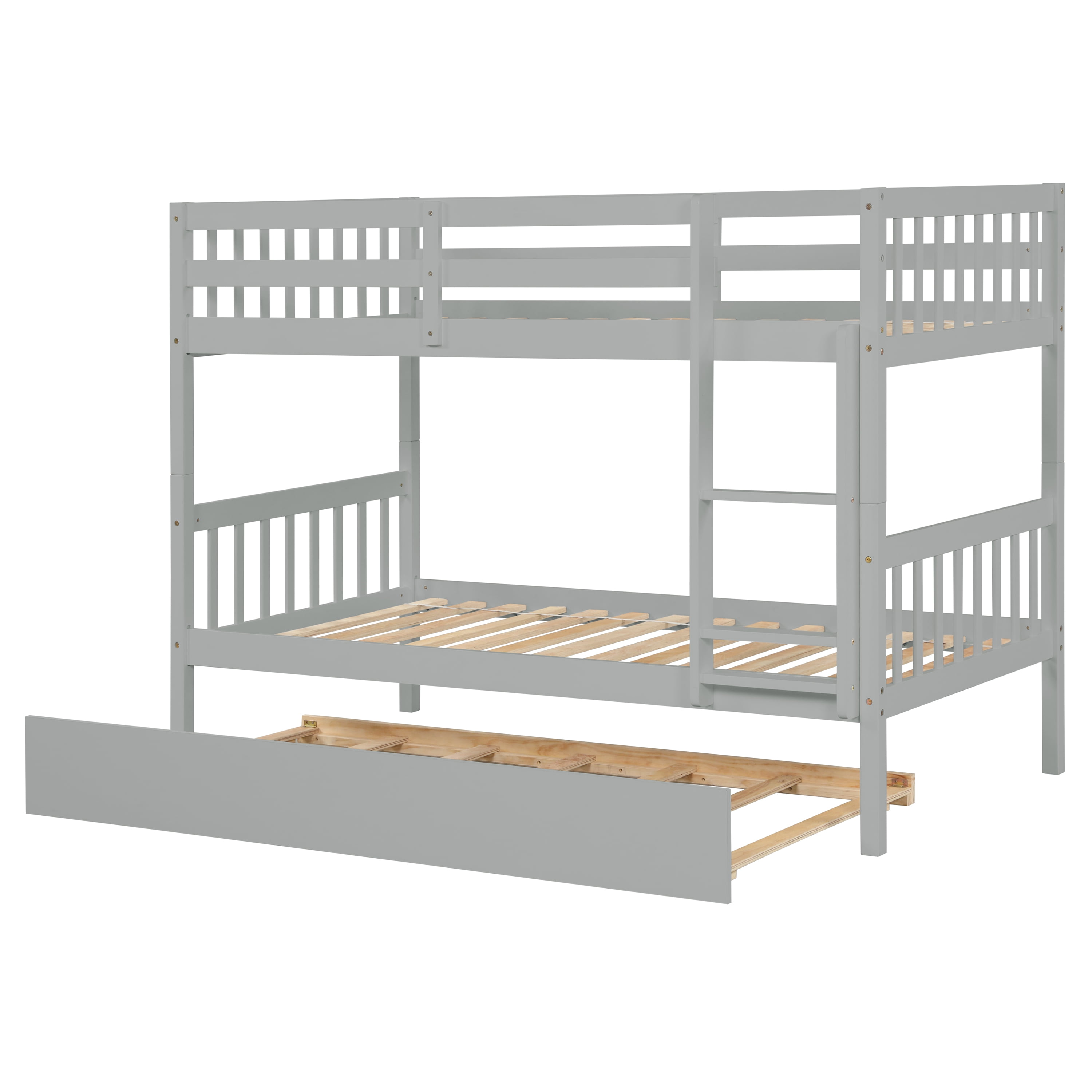 Aukfa Twin over Twin Bunk Bed with Trundle, Wooden Bunk Bed Frame for Kids - Gray
