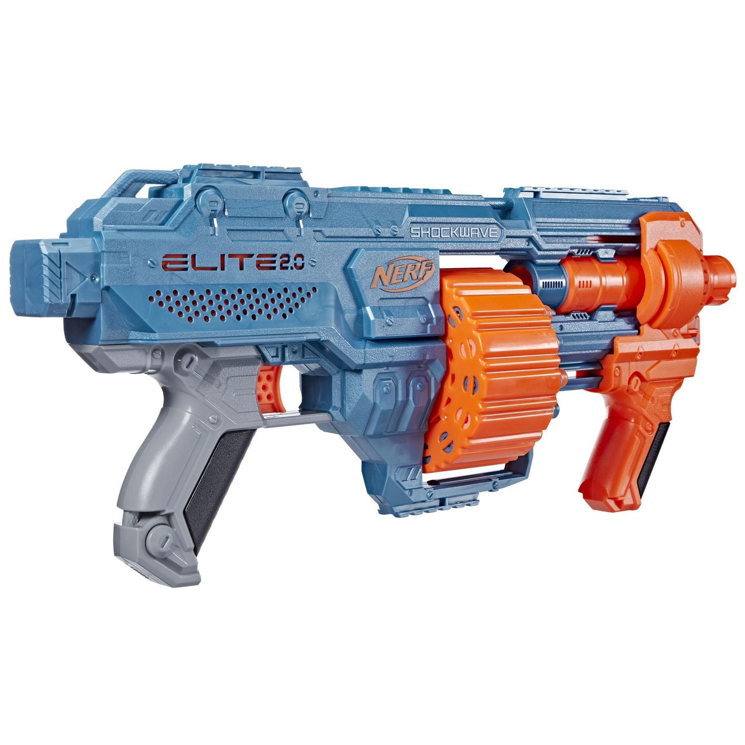 Nerf Elite 2.0 Shockwave RD-15 Blaster, 30 Nerf Darts, 15-Dart Rotating Drum, Pump-Action Slam Fire, Built-In Customizing Capabilities