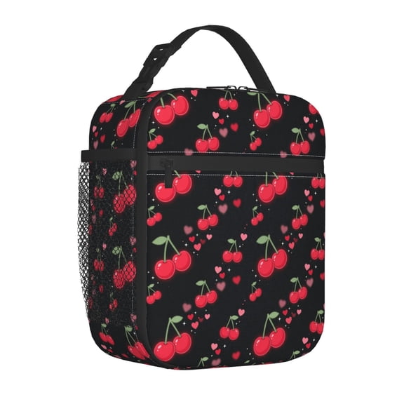 Cherries Insulated Lunch Bag Lightweight Cooler Box Reusable Meal Organizer Office Commute Portable Handheld Travel Bag Daily Use Graphic Pattern