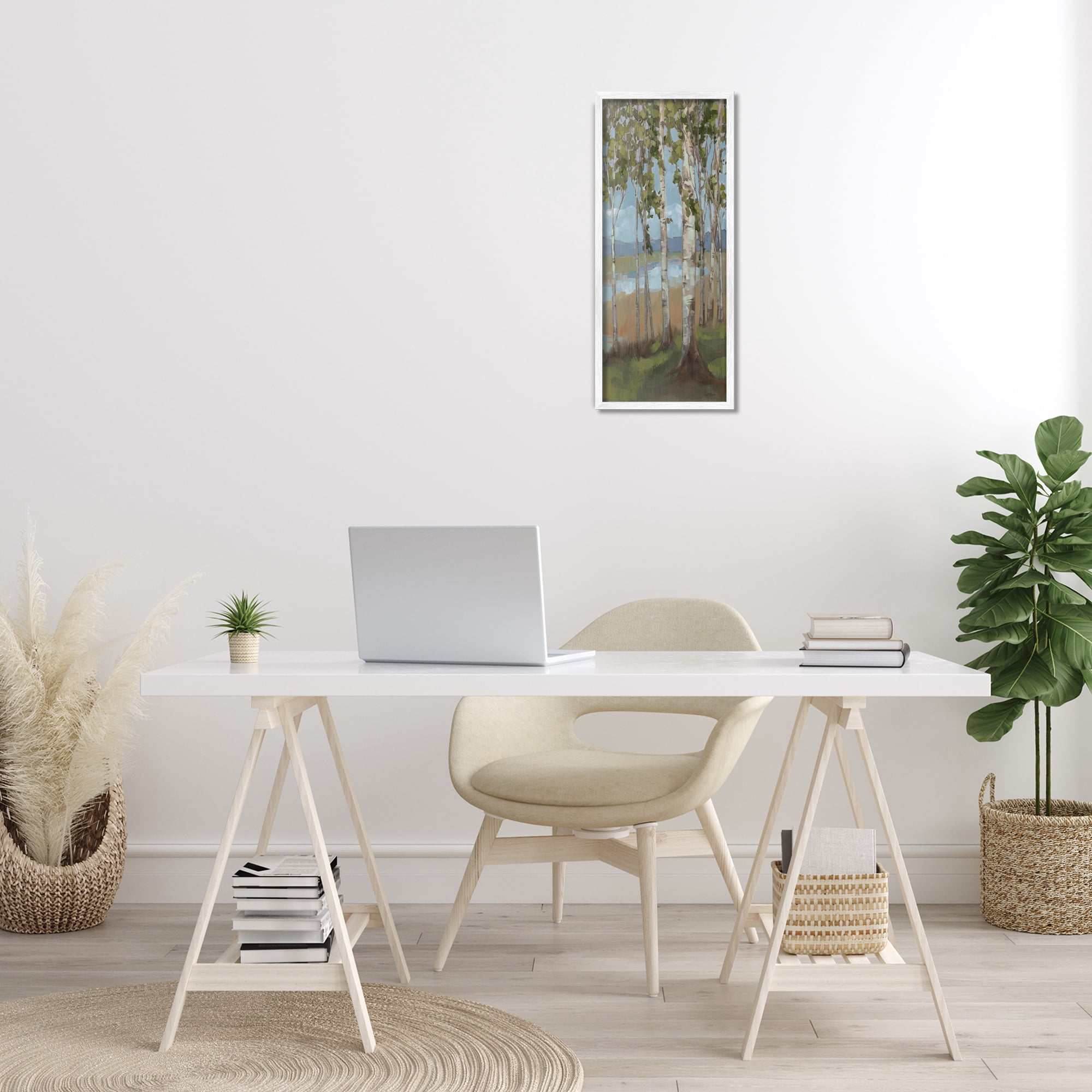 Stupell Industries Rustic Birch Copse Landscape Painting White Framed Art Print Wall Art, 10 x 24