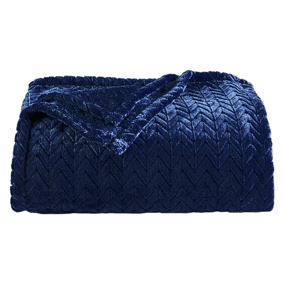 The Big One Plush Throw Blanket Navy Blue Chevron Polyester 60 x 72