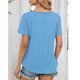 thumbnail image 3 of Top de Manga Corta de Cuello en V de Color Sólido de las Mujeres con Bolsillo, Blusa Casual de Poliéster Ligero, 3 of 8