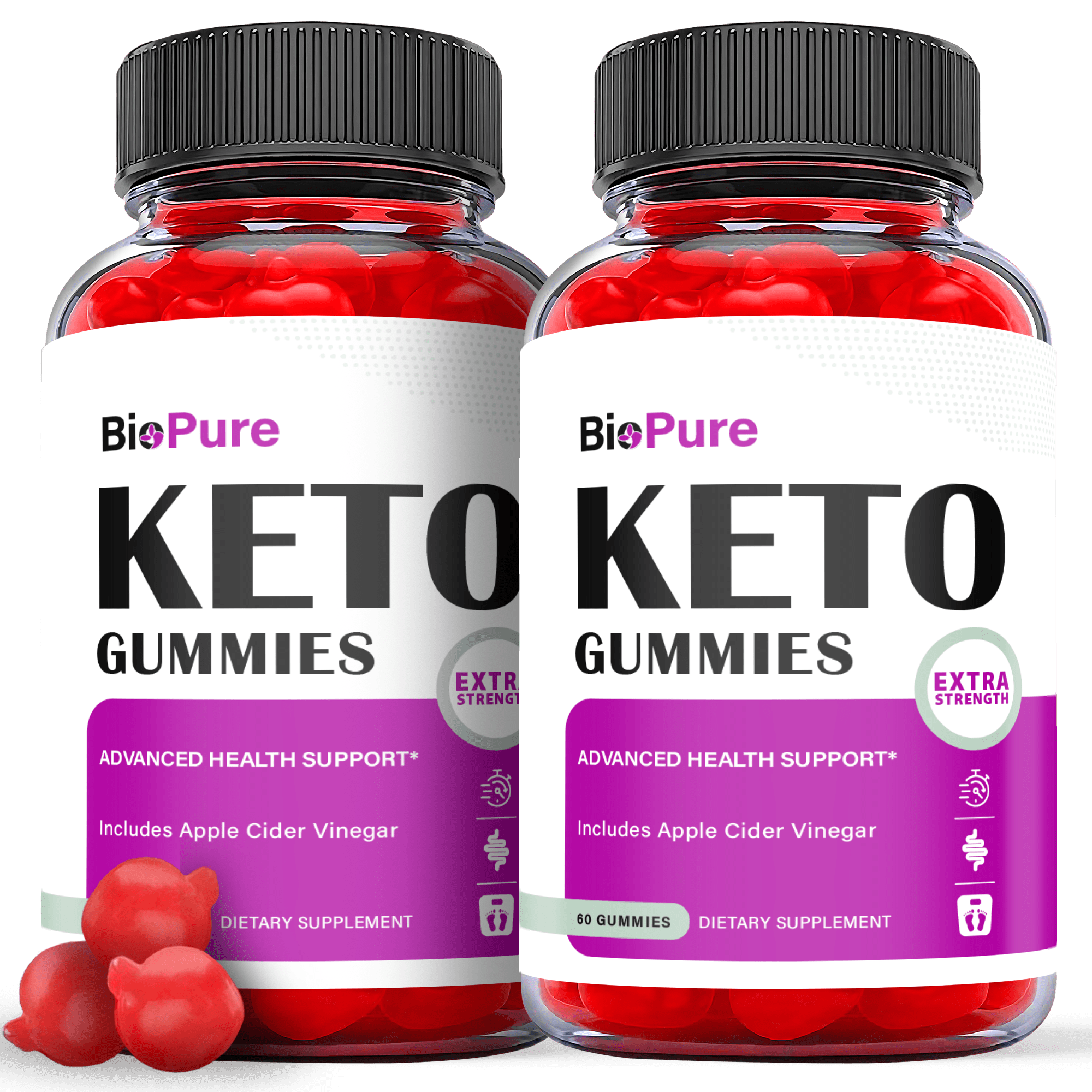 (2 Pack) BioPure Keto ACV Gummies - Energy & Focus Boosting Dietary Supplements for Weight Management & Metabolism - Fat Burn - 120 Gummies