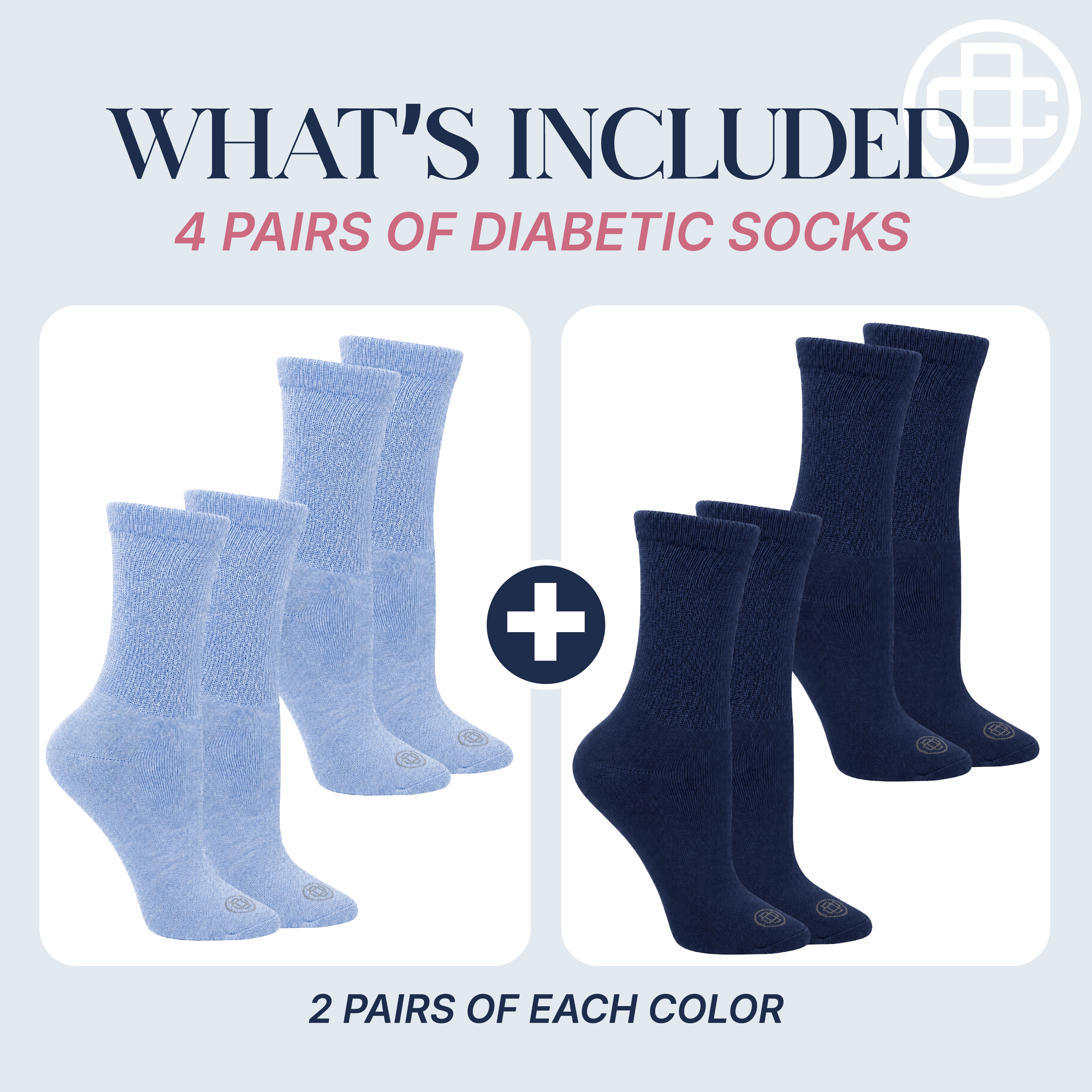 Doctor's Choice Diabetic Full Cushion Crew Women's Socks, Medium, Women's Shoe Size 6-10, 4 Pack