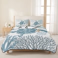thumbnail image 3 of Full Quilt Set 78''x90'', Blue Turtle Coastal Lightweight Summer Bedspread Coverlet Set with 2 Pillow Shams, Summer Beach Nautical Coral Breathable All Season Quilt Bedding for Bedroom/Guest Room, 3 of 9