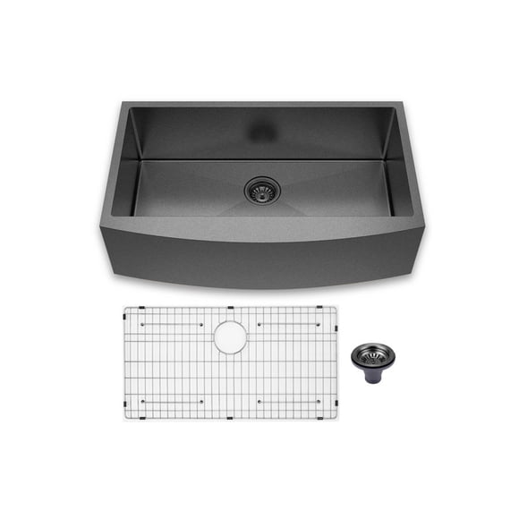 HIGOLD 33 inch Single Bowl Farmhouse Sink With Apron, PVD Gun Black, 33"×20"×10"