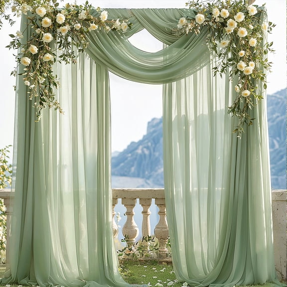 Mictong Wedding Arch Drapes Set, size 236.23 * 63 inches, wedding arch background curtain, suitable for wedding arch decoration, wedding ceremony decoration, 3 pieces, grayish green