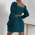 thumbnail image 4 of Puntoco 2 piezas moda mujer cuello en V sólido hueco bandag blusa de manga larga + Mini vestido conjuntos liquidación Puntoco Puntoco-1253, 4 of 9