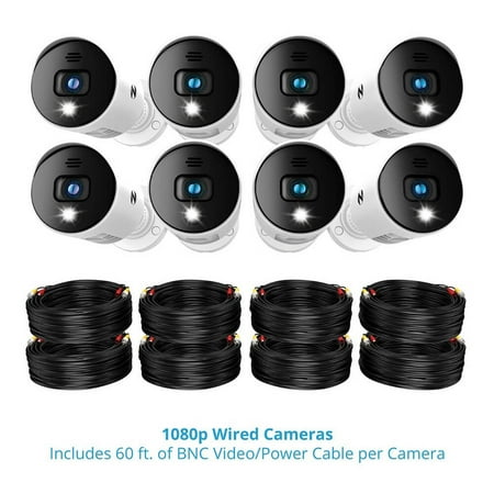 Night Owl - 8-Channel, 8-Camera Indoor/Outdoor Wired 1080p HD 1TB DVR Spotlight Cameras - White