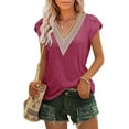 thumbnail image 2 of Franhais Women's Summer Blouse, Casual Classic Short Sleeve Lace V Neck Solid Color Loose Fit Tops, 2 of 5