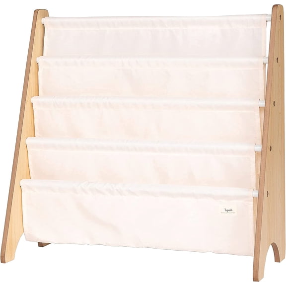 3 Sprouts Étagère à Livres pour Enfants en Tissu Recyclé, Rangement Organisateur en Crème pour 3 Ans et Plus
