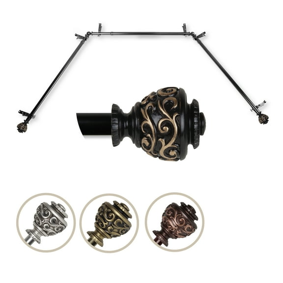 Ingo 13/16" Bay Window curtain rod 20"-36", 38"-72" - Black