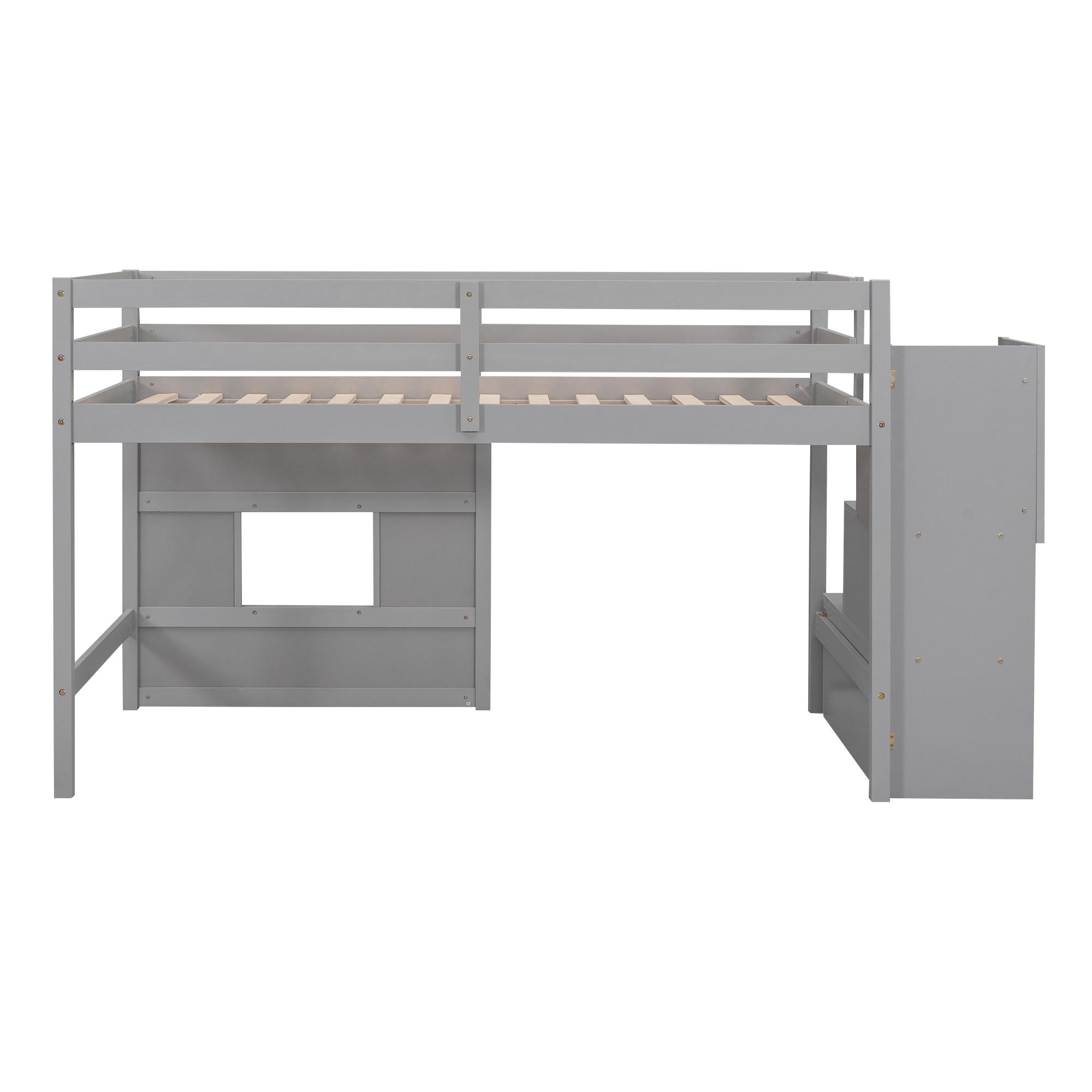 Bellemave Twin Low Loft Bed With Desk & Storage - Modern Farmhouse Style Kids Bed, White Finish