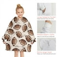 thumbnail image 6 of Brown Footballs on Beige Pattern Blanket Hoodies for Kids 6-13YR Oversize Wearable Blanket Hoodies for Boys Girls Teens, 6 of 7