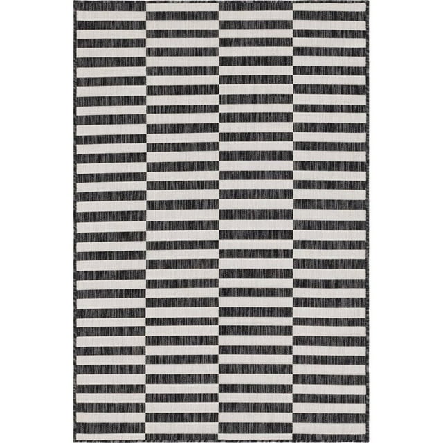 Unique Loom Outdoor Striped Classic Rug 4' x 6' Rectangle Charcoal/Ivory