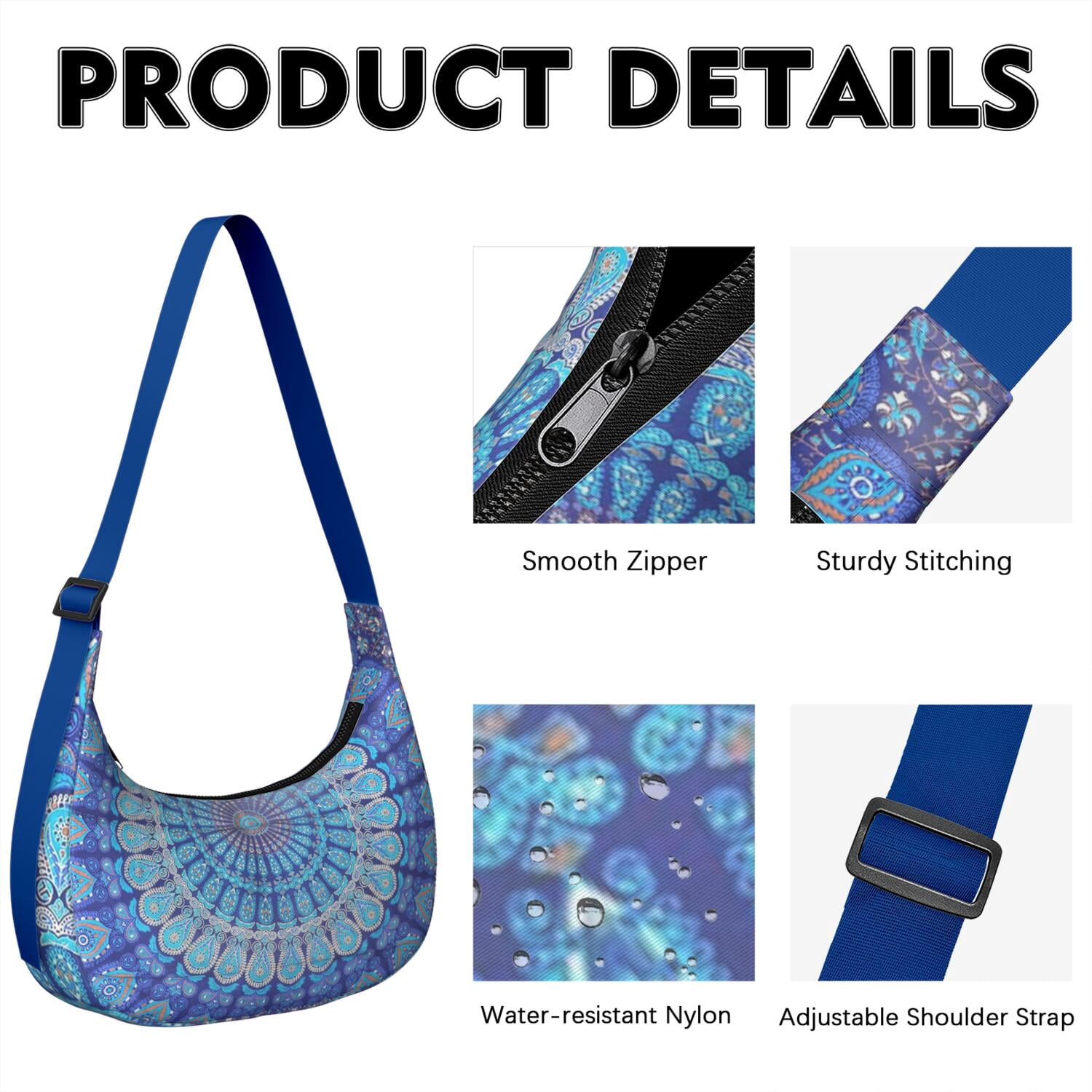 Crossbody Handbag for Women – Water-Resistant Nylon Fabric, Ideal for Travel, Work, or Daily Use, Colorful, Floral, Boho, Aesthetic Style Lightweight Bag