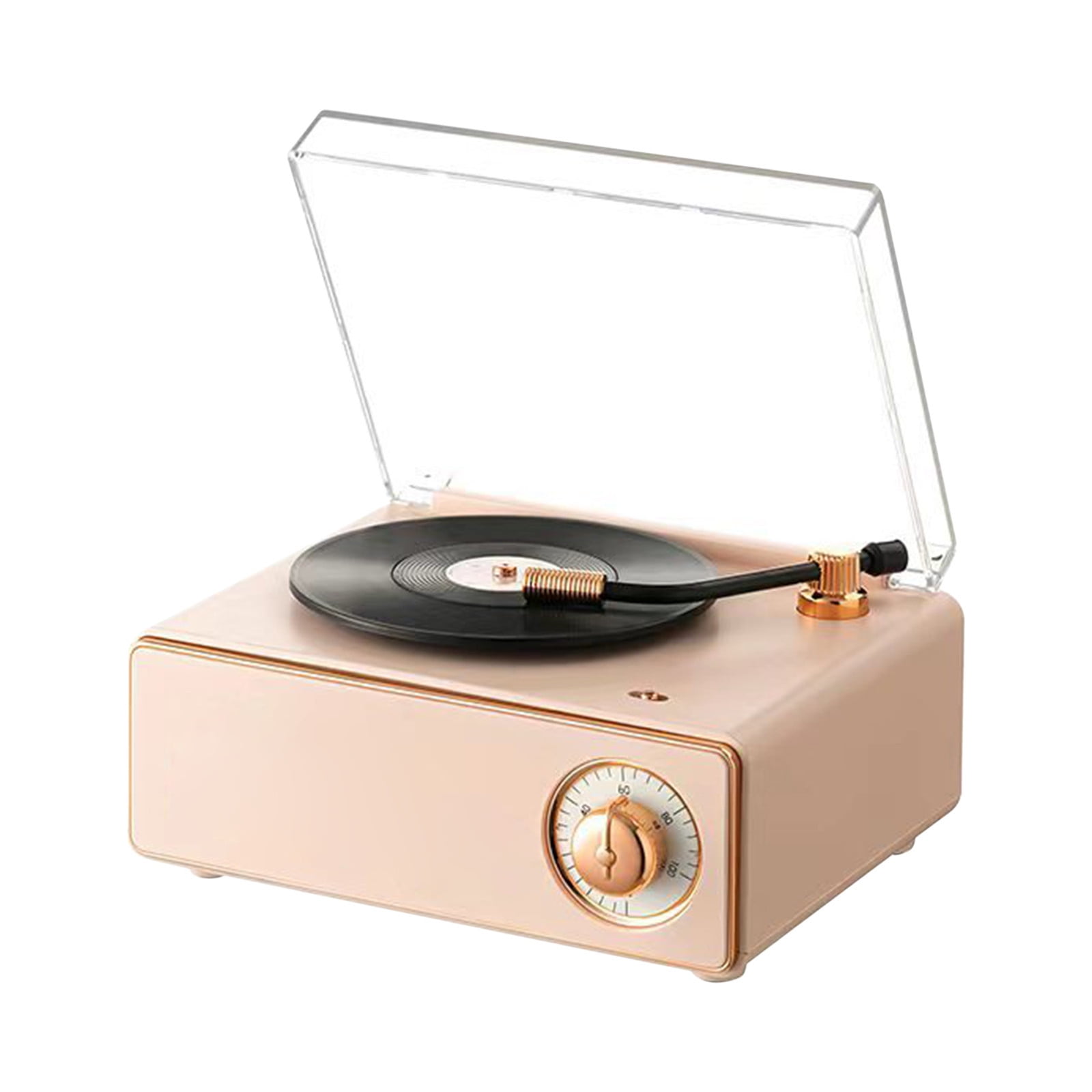 Foqnuq Vintage Bluetooth Speaker Alarm Clock Mini Portable Player Wireless Charging Retro Phonograph Audio for Travel Outdoor Home Use
