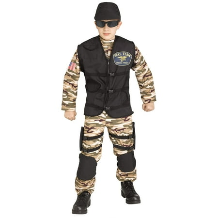 Fun World SF Commando Halloween 4pc Boy Costume, Green Brown Black