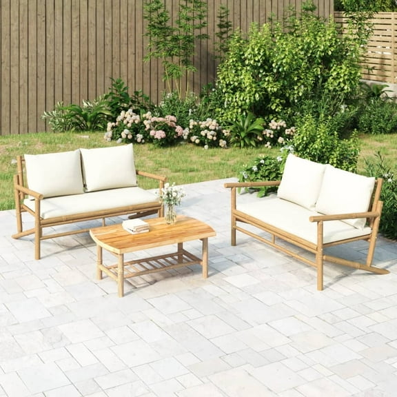 vidaXL Patio Bench with Cream White Cushions Bamboo
