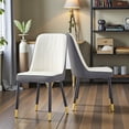 thumbnail image 3 of Tcbosik Dining Chair Set of 2, Upholstered PU Leather Kitchen Chair, Side Chair with Metal Legs for Living Room, White+Gray, 3 of 9