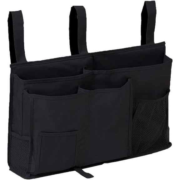 Bunk Bed Organizer, Bedside Caddy Hanging Bed Organizer Storage Bag 7 Pockets, for College Dorm Rooms Bed, Hospital Bed, Bed Rails, 600D Oxford Cloth (Black)