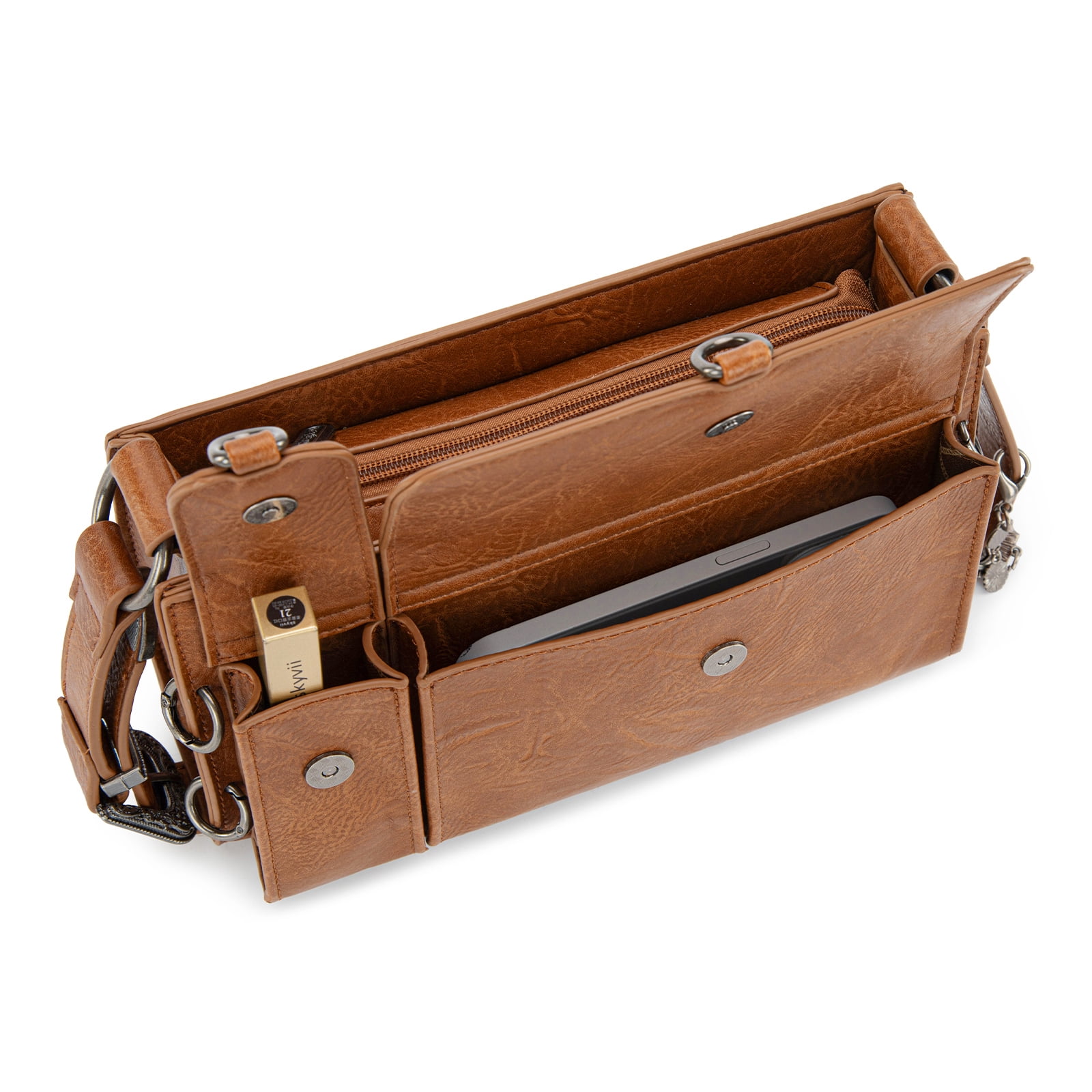 Wrangler Y2K Purse Small Shoulder Bag for Women Stylish Western Design with Detachable Charms Multiple Pockets, Brown