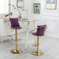 thumbnail image 2 of Purple Swivel Bar Stools, Adjustable Counter Height Barstools with Pure Gold Plated & Mesh backrest, Velvet Bar Chairs for Dining Room Home Bar Kitchen Island, Set of 2, 2 of 9