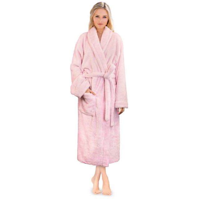 PAVILIA Premium - Albornoz suave de felpa para mujer, forro polar cálido y esponjoso, Sherpa Shaggy (2XL/3XL rosa claro)