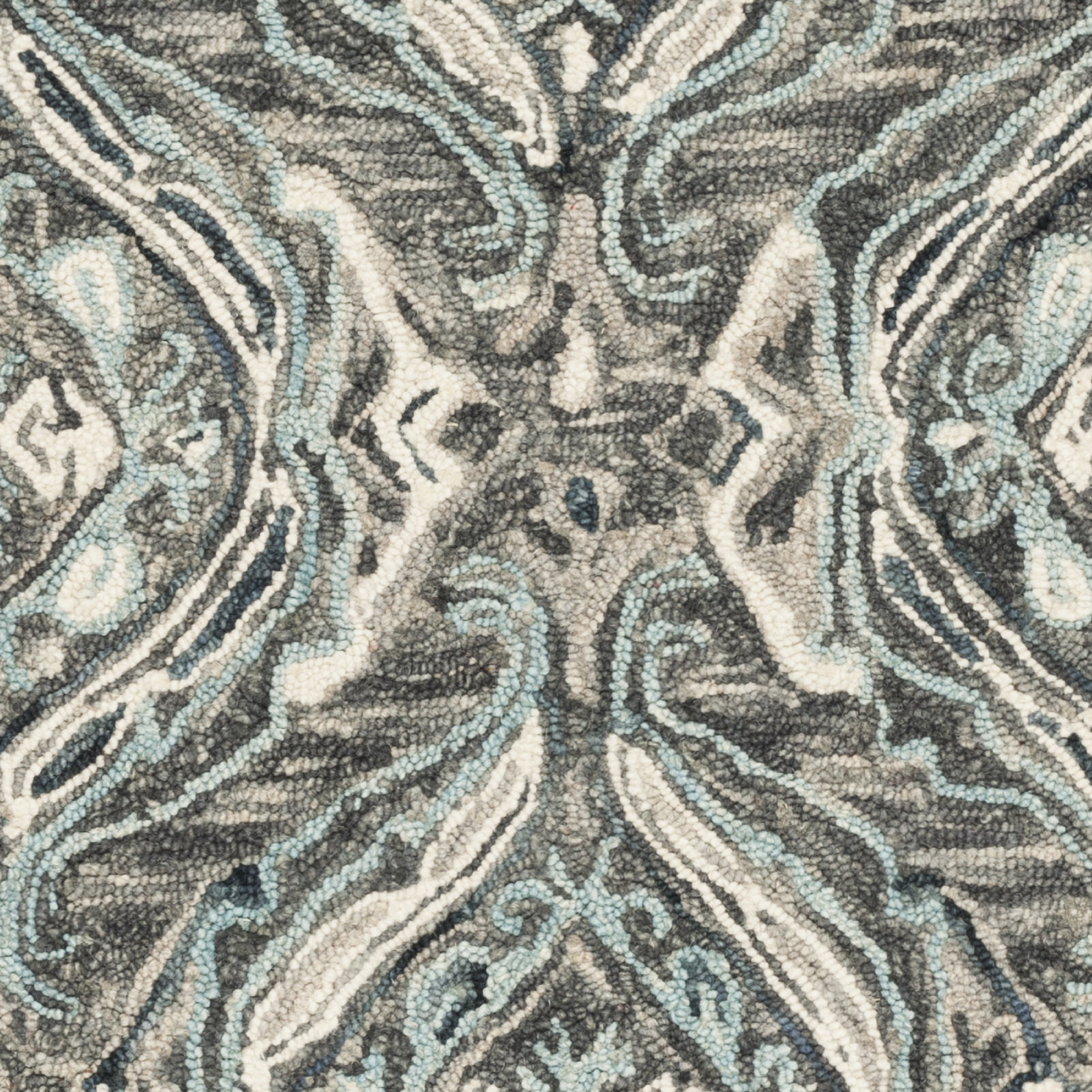 SAFAVIEH Suzani Davin Geometric Swirls Wool Area Rug, Grey/Light Blue, 3' x 5'