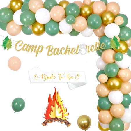 Camping Bachelorette Party Decoration Gold Avocado Green Balloon Garland Kit Camp Bachelorette Banner Camping Supplies Balloons Girls Bridal Shower Wedding Engagement Party Decorations