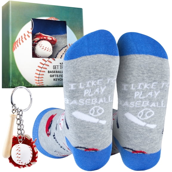 Socks with Keychain Gift Set Grey Baseball