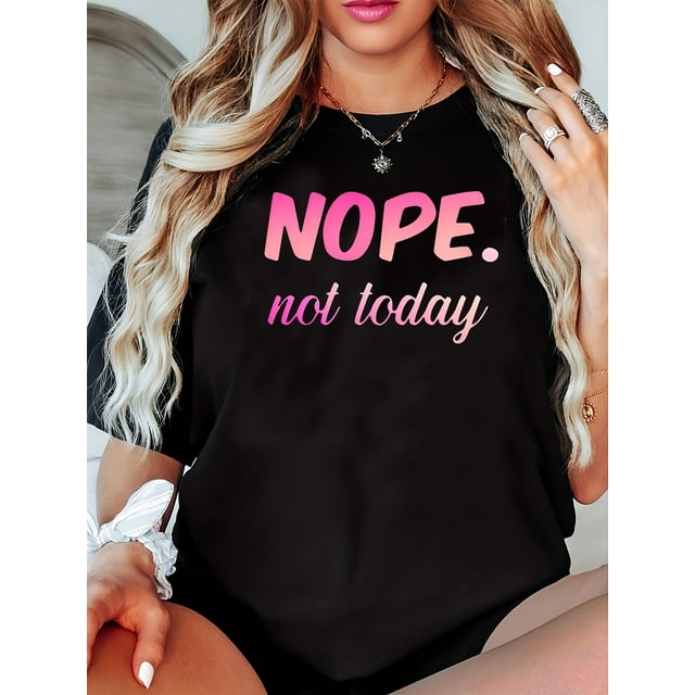 Camiseta básica para mujer verano SuaveWomen's Fashion Gradient Letters Nope Print T-shirt, Simple Casual Round Neck Comfortable T-shirt, Women's Casual Sports Outdoor T-shirtFather's Day, Mother's