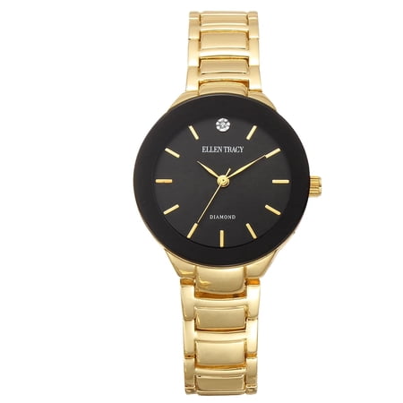 Ellen Tracy Women’s Diamond Accent Bracelet Watch – Gold, Round Sunray Dial, Stainless Steel Dress Watch, Elegant Gift for Women