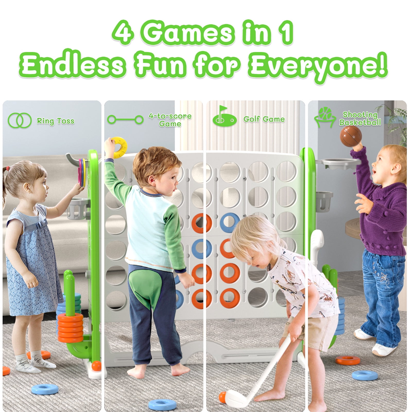 KORIMEFA Jumbo 4 in a Row Game,4-to-Score Giant Game Set for Kids & Adults,Adjustable Height (2.5-3.2FT) Connect Game with Quick-Release Slider, Indoor&Outdoor Family Party Games(White Green)