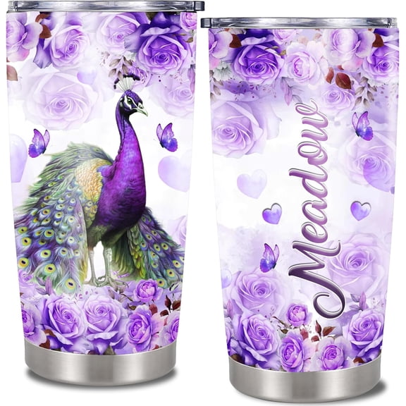 Personalized Peacock Tumbler With Lid Custom Name Peafowl Water Bottle Insulated Cup Travel Mug Gift For Women Fan Bird Lover Stainless Steel Birthday Mother Day