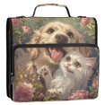 thumbnail image 2 of Haosy 3 Ring Zipper Binder with Shoulder Strap Waterproof Trapper Keeper 2 Inch D-Ring 500 Sheets Capacity, Dog Cat in Flowerbed, 2 of 8