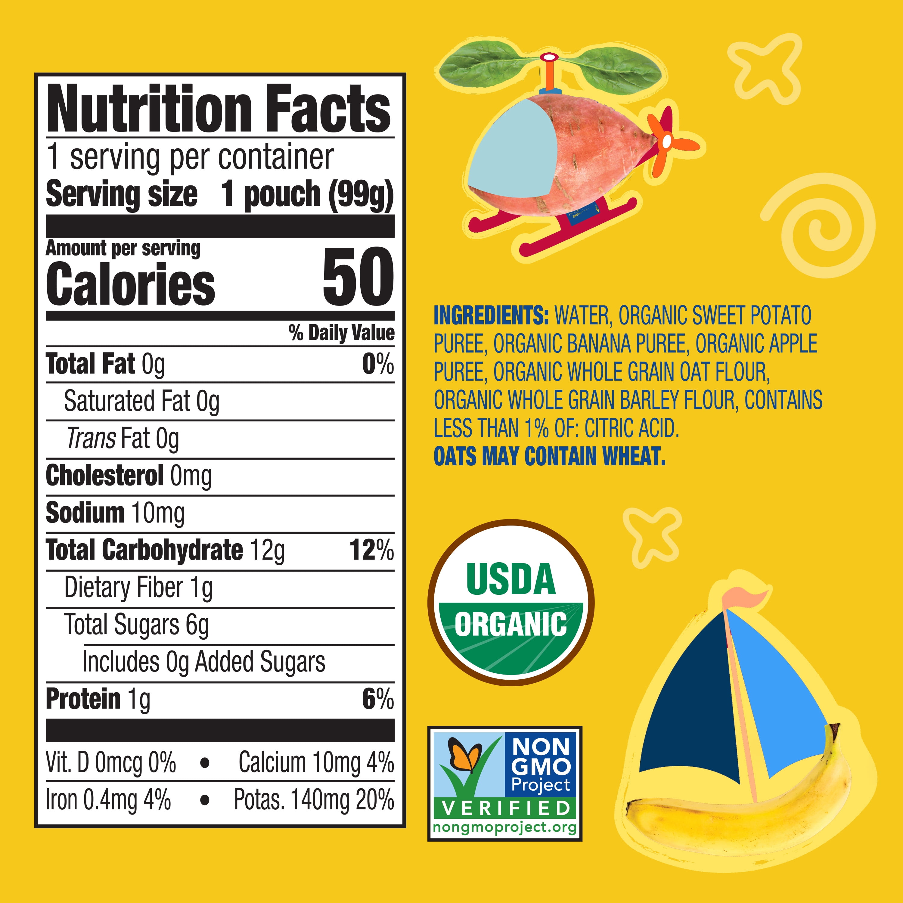 Earth's Best Organic Stage 2 Baby Food, Sweet Potato Banana Oat Fruit & Veggie Puree, 3.5 oz Pouch