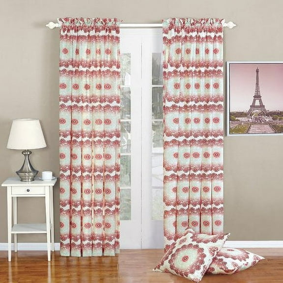 Home Soft Things 4 Piece Delia Curtain and Pillow Cover Combo - Red Clay - 70" x 96"/20" x 20"