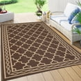 thumbnail image 2 of Hasoo 10' x 20' Brown Outdoor Rug for Patio Decor Waterproof Plastic Straw Modern Geometric Carpet PP Tube Woven Portable Camping Mat for Picnic Balcony, 2 of 7
