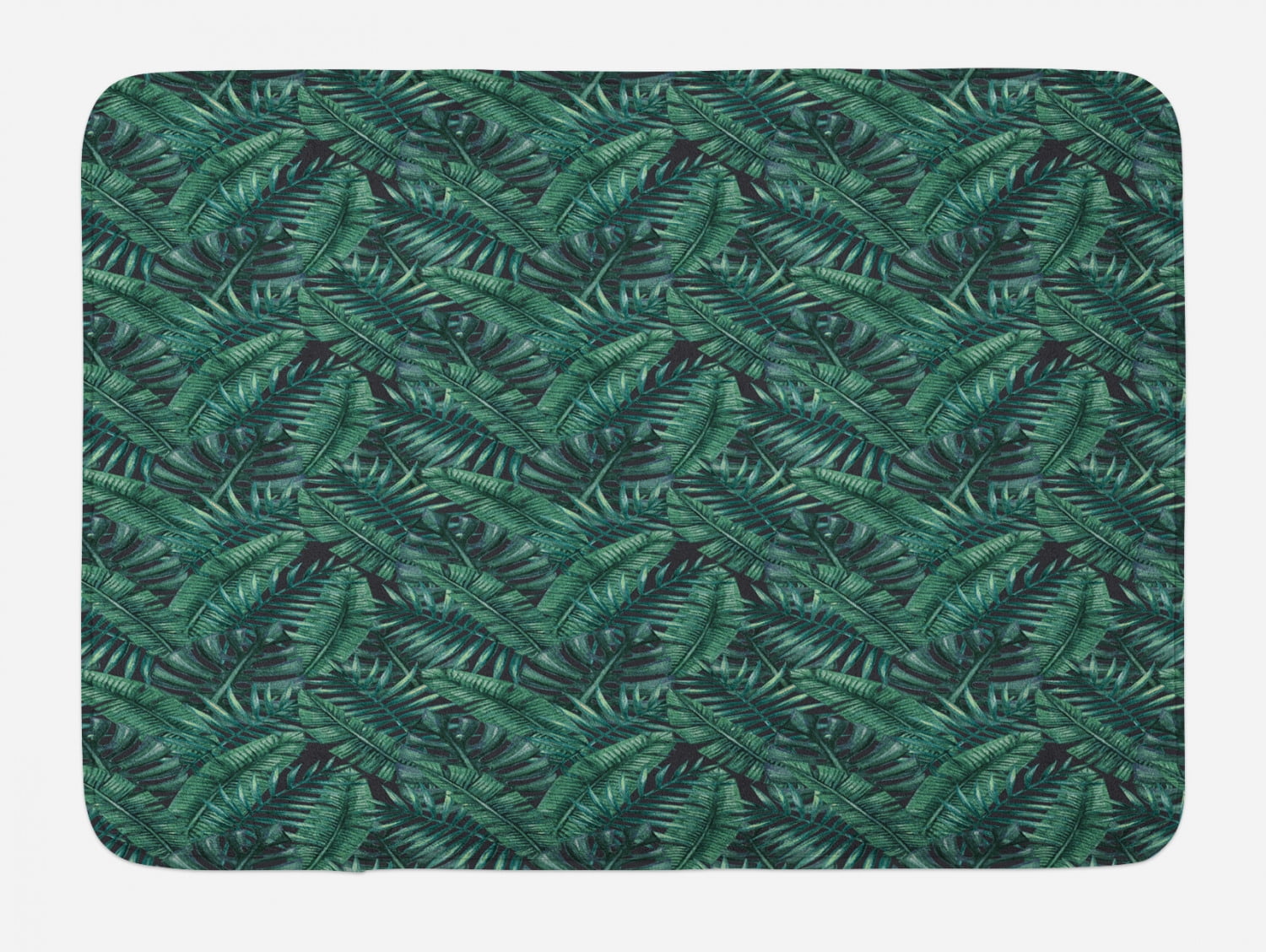 Palm Leaf Bath Mat, Watercolor Tropical Jungle Leaves Pattern Fresh