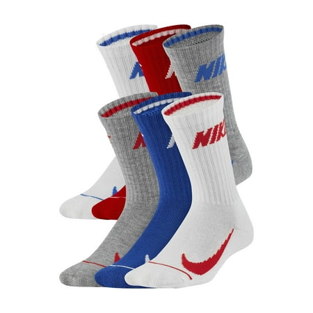 Nike Boy`s Cushioned Crew Socks 6 Pack (Grey(BN0509-U89)/B_W, 5-7(Kids ...