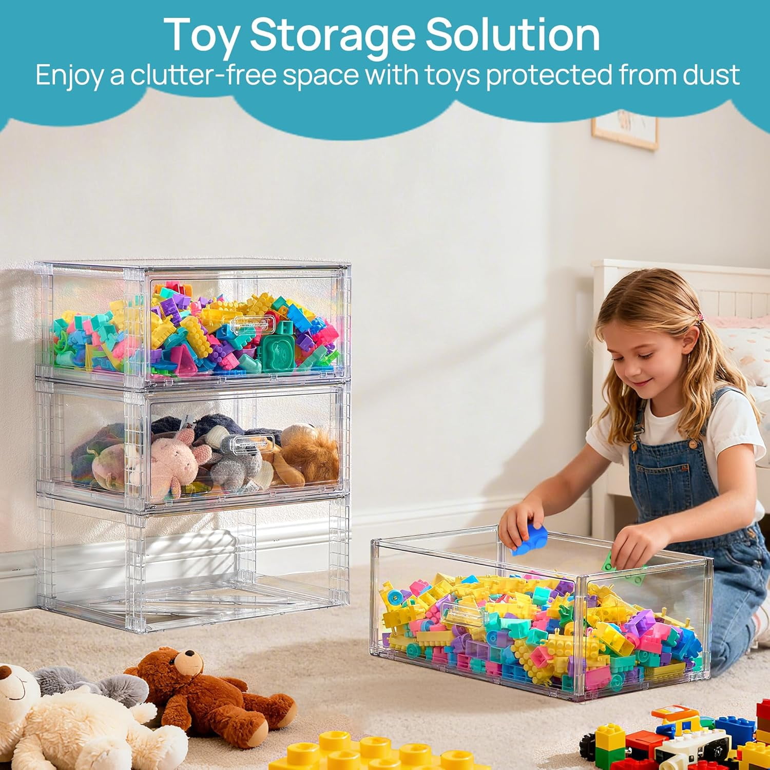 JessieMal 2 Pack Large Clear Stackable Storage Drawers 27QT, Easily Assemble Plastic Closet Storage Bins, Dust-Proof UnderBed Organizer for Clothing, Sweater Organization