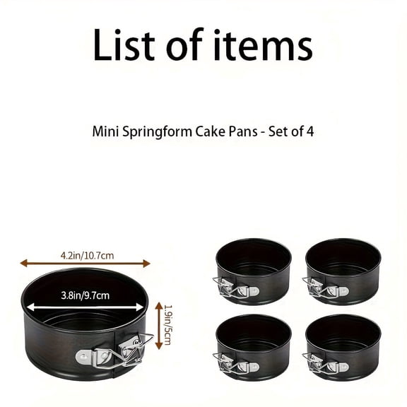 4 inch Mini Springform Pan Set, Non-Stick Carbon Steel Baking Tray with Leakproof Quick-Release Latch & Removable Bottom for Mini Cheesecakes Pizzas Quiches