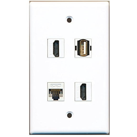 RiteAV - 2 Port HDMI 1 Port USB A-A 1 Port Cat5e Ethernet White Wall Plate