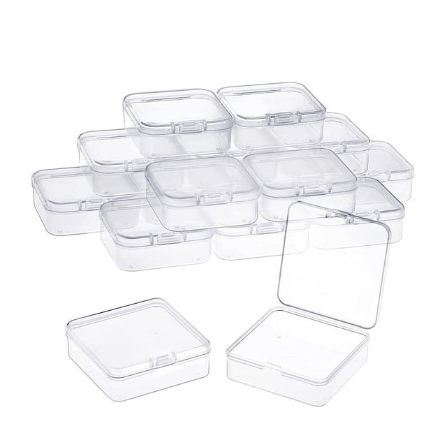 Caja de almacenamiento de cuentas de plástico transparente con tapa con bisagras para artículos pequeños, paquete de 16 (5,6 x 5,6 x 2,5 cm)