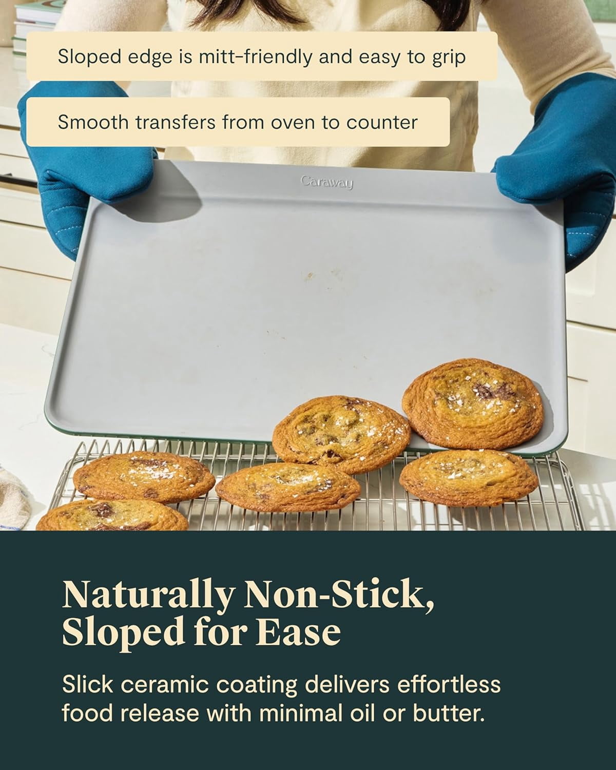 Caraway Cookie Sheet - 18” x 13” Non-Stick Ceramic Baking Sheet - Oven Safe up to 550ºF - Cream