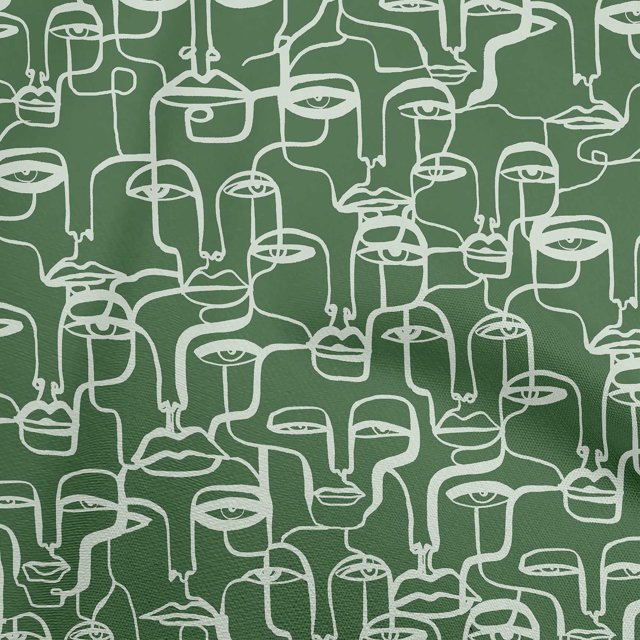 oneOone Viscose Chiffon Green Fabric Abstract Face Craft Projects Decor Fabric Printed By The Yard 42 Inch Wide