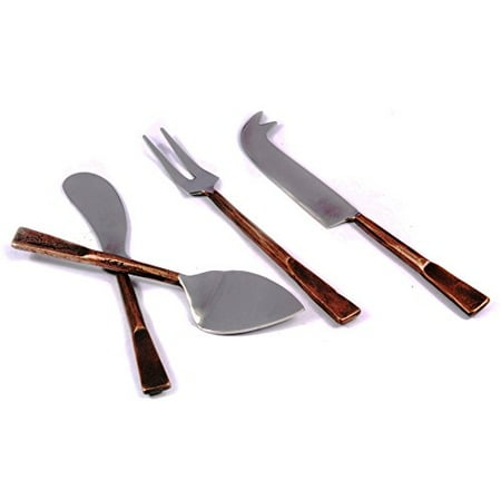 - Gourmet Cheese Board Cutlery Set - Board Knife Shaver Spreader Fork Copper Antique Celia Design Cheese Accessories 4 Pcs. Set